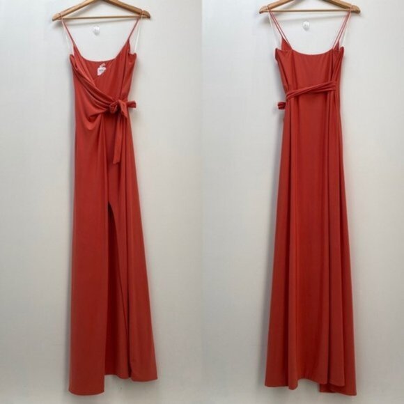 Misa Los Angeles Veronika Wrap Tie‎ Maxi Dress Neon Orange Women Size Small - Picture 5 of 8